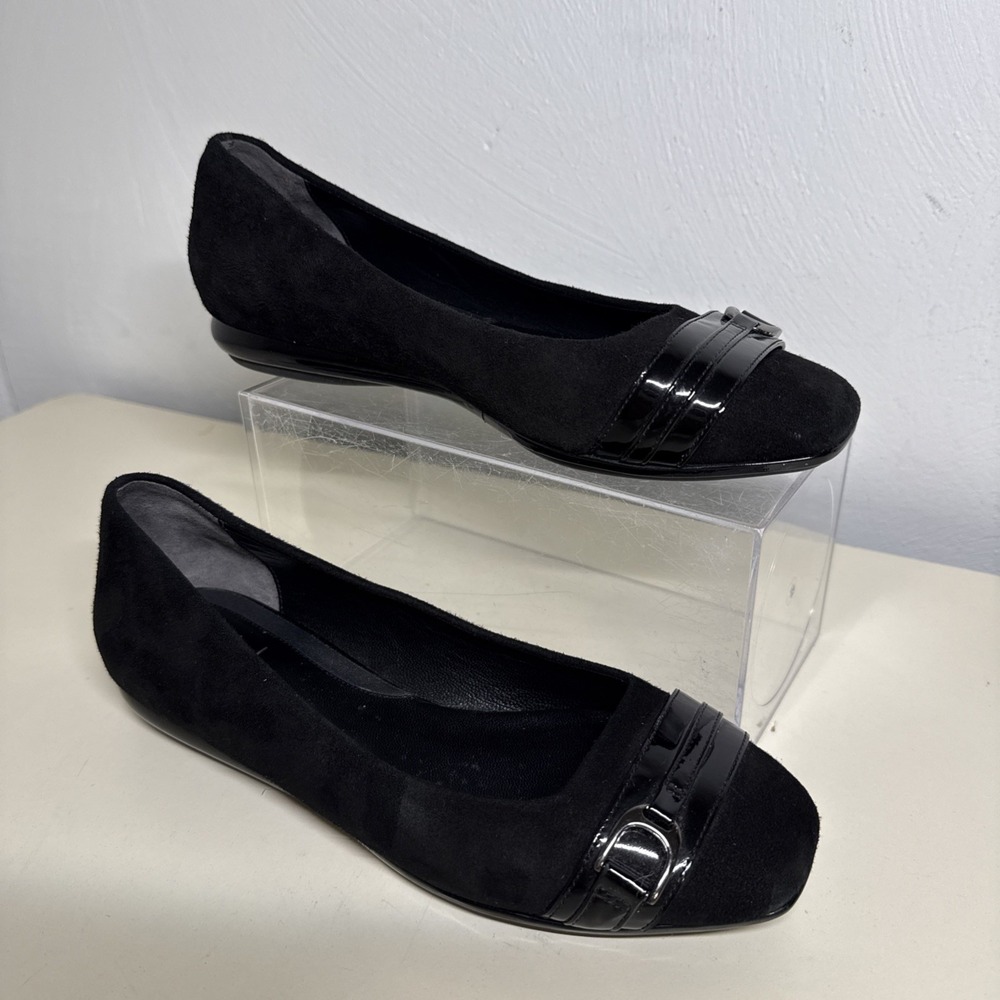 Cole Haan Air Slip On Ballet Flats Loafer Suede Black Buckle W/Strap Women 7 B